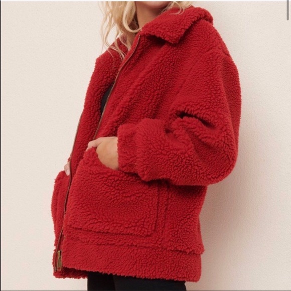 OVERSIZED Red teddy coat - Picture 2 of 6